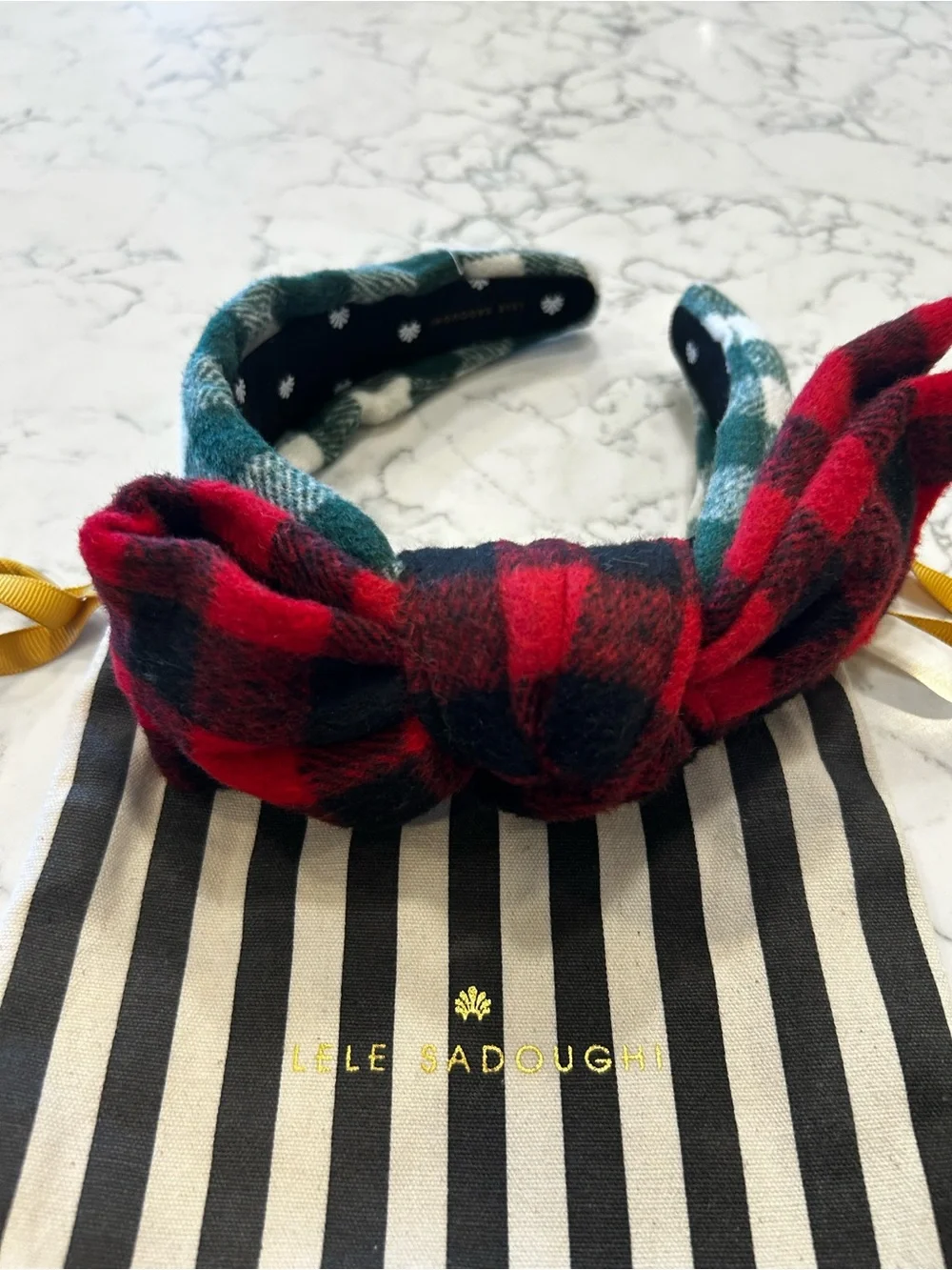 Lele Sadoughi Plaid Bufflo Check Red Black Bow Green White Check Felt Headband